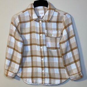 Cat & Jack Kids Beige and White Plaid Button Down Shirt Shacket Size L(10/12)